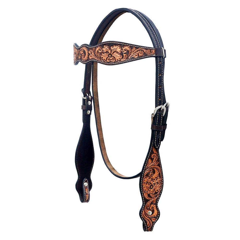 Hilason Western Horse Floral Hand Carved Headstall Breast Collar Set Genuine Leather Brown: Tack Set