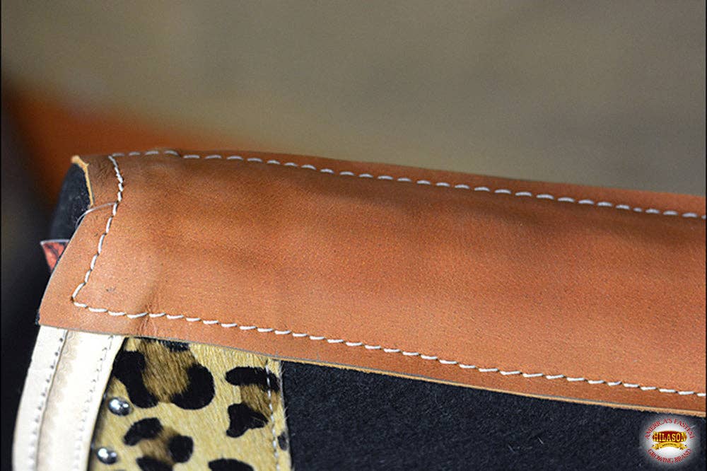 Wool Felt Horse Saddle Pad With Leopard Print Leather