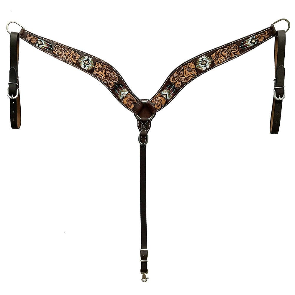 HILASON Western Horse Beaded Hand Tooled Genuine Leather Headstall Breast Collar Brown | Leather Headstall | Leather Breast Collar | Tack Set for Horses: Tack Set