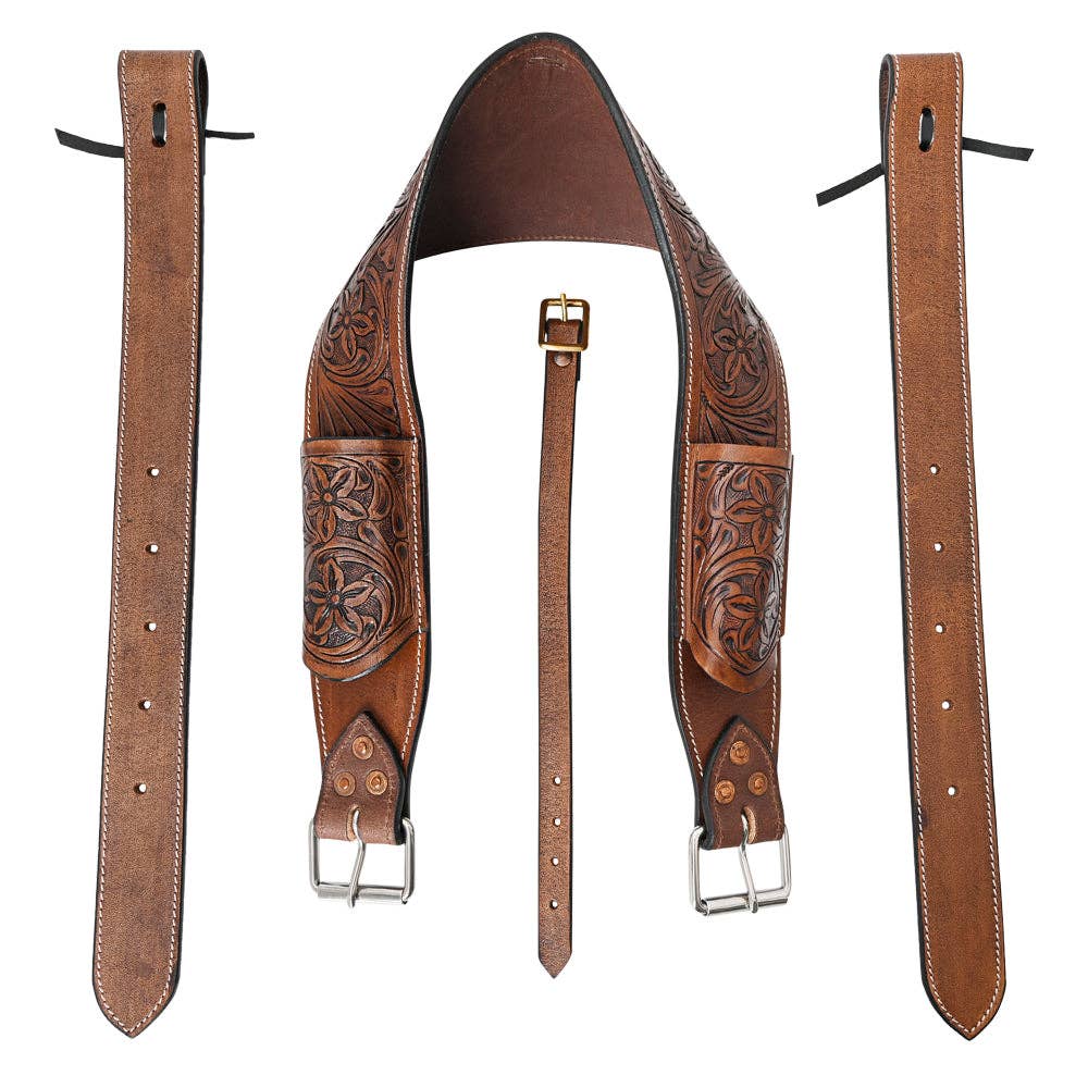 Horse Saddle Flank Cinch Girth Handtooled Leather Billets