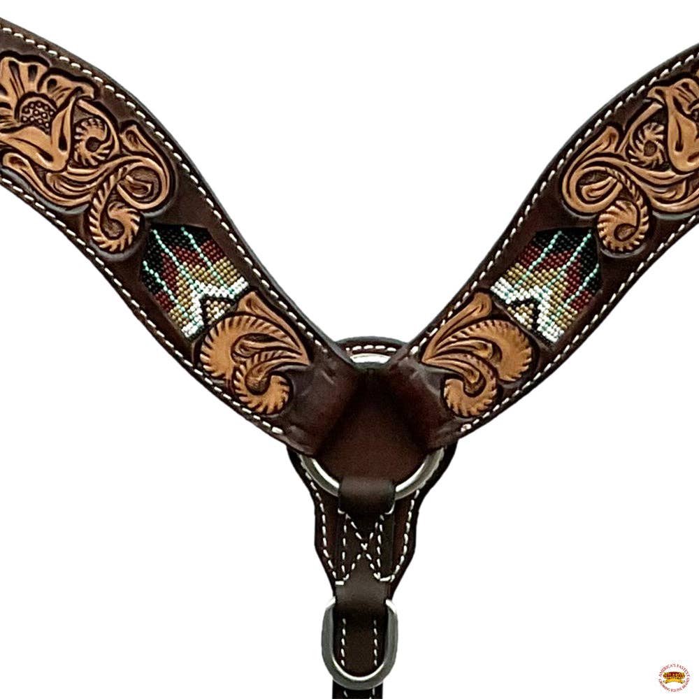 HILASON Western Horse Beaded Hand Tooled Genuine Leather Headstall Breast Collar Brown | Leather Headstall | Leather Breast Collar | Tack Set for Horses: Tack Set