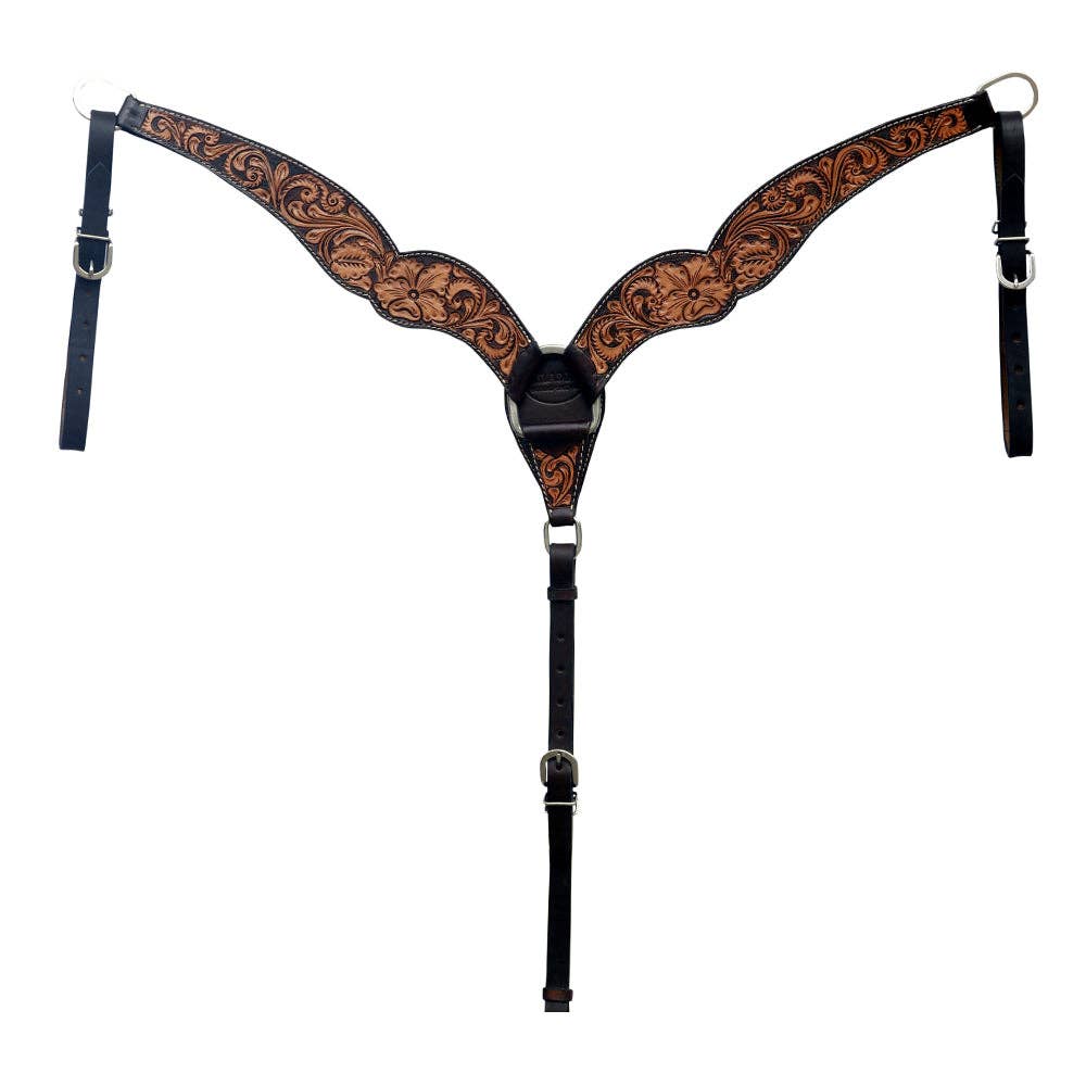 Hilason Western Horse Floral Hand Carved Headstall Breast Collar Set Genuine Leather Brown: Tack Set