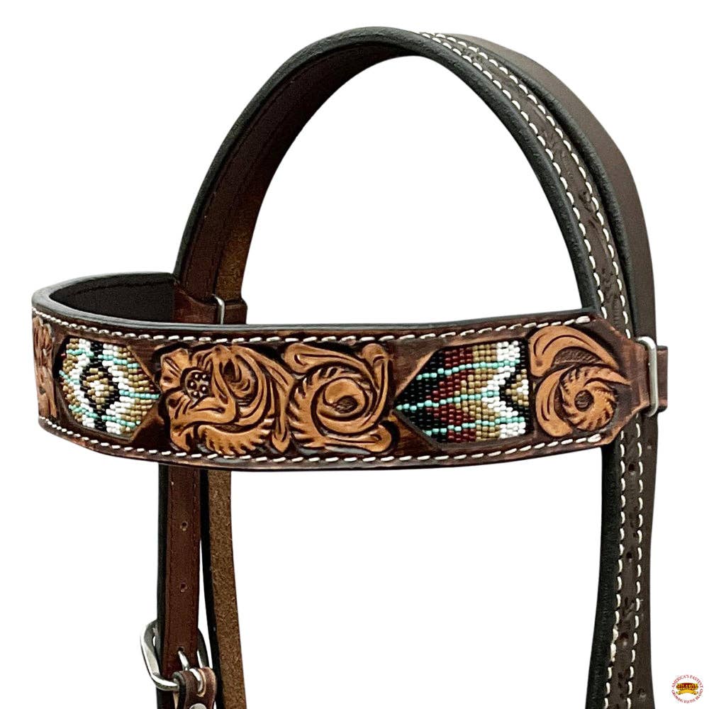 HILASON Western Horse Beaded Hand Tooled Genuine Leather Headstall Breast Collar Brown | Leather Headstall | Leather Breast Collar | Tack Set for Horses: Tack Set