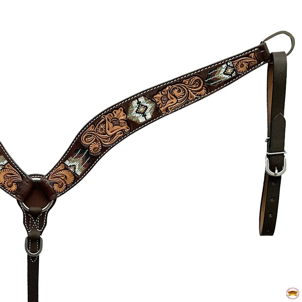HILASON Western Horse Beaded Hand Tooled Genuine Leather Headstall Breast Collar Brown | Leather Headstall | Leather Breast Collar | Tack Set for Horses: Tack Set