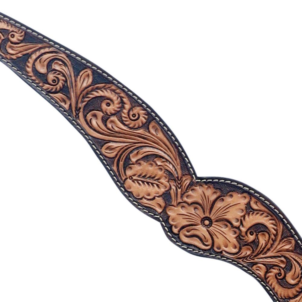 Hilason Western Horse Floral Hand Carved Headstall Breast Collar Set Genuine Leather Brown: Tack Set