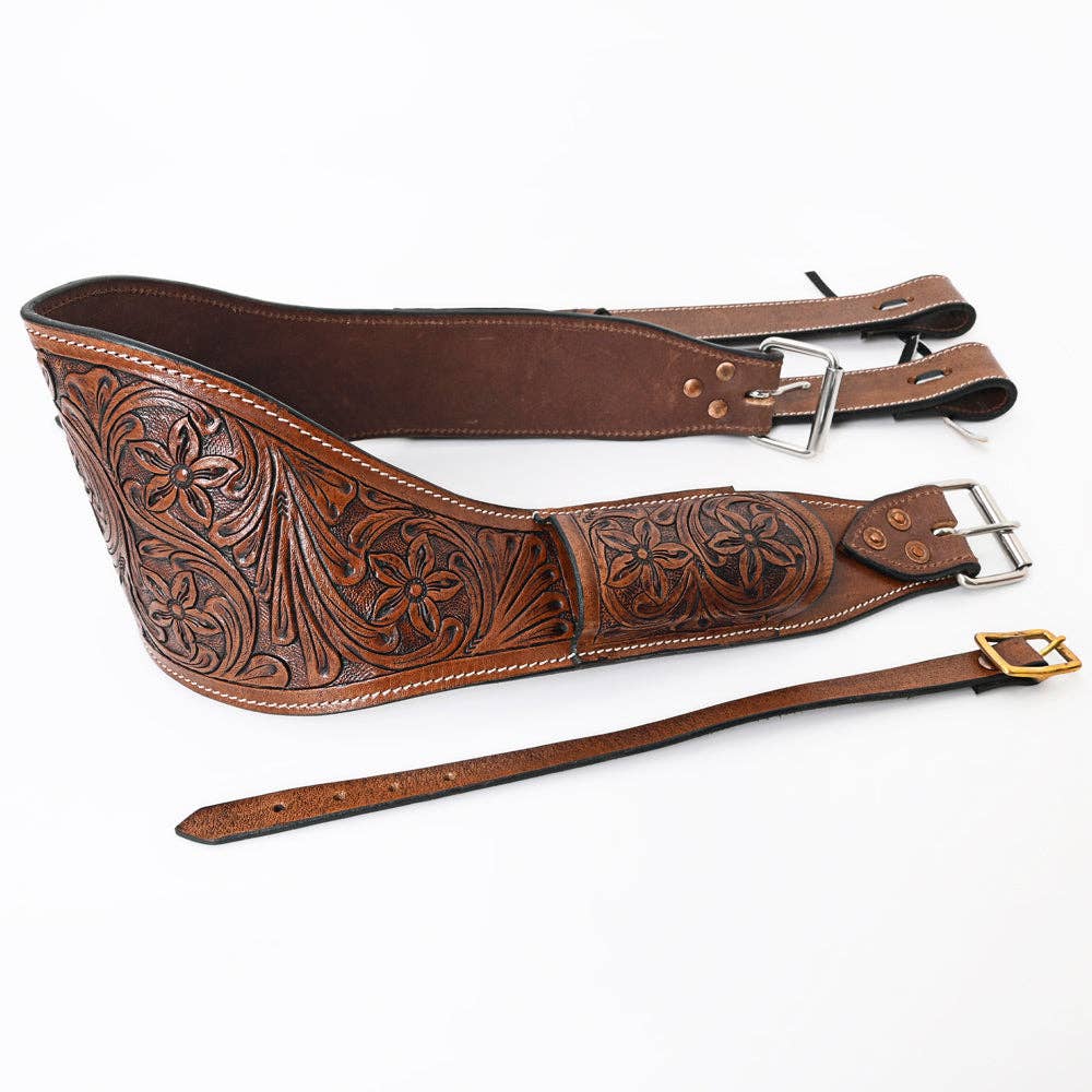 Horse Saddle Flank Cinch Girth Handtooled Leather Billets