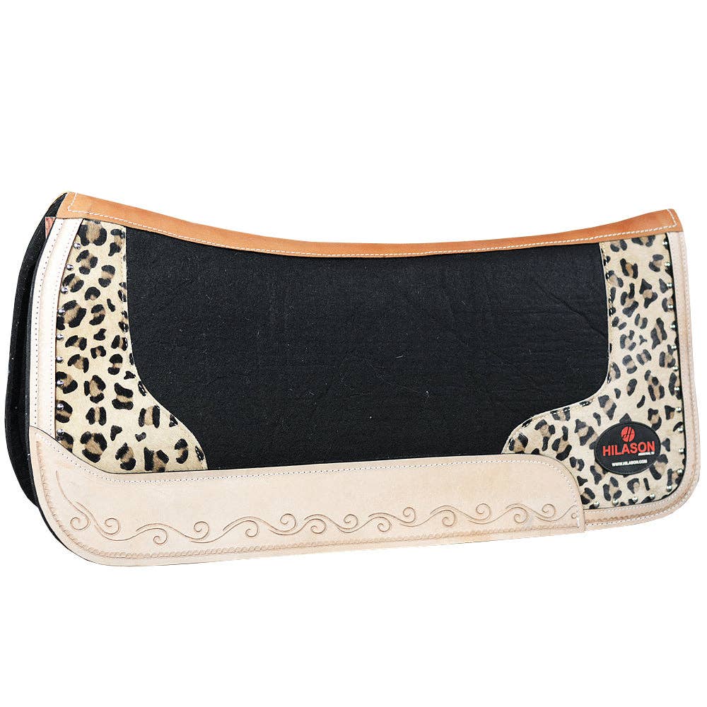 Wool Felt Horse Saddle Pad With Leopard Print Leather