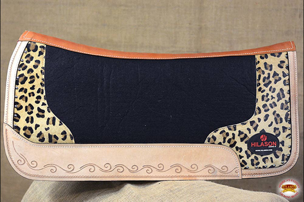 Wool Felt Horse Saddle Pad With Leopard Print Leather