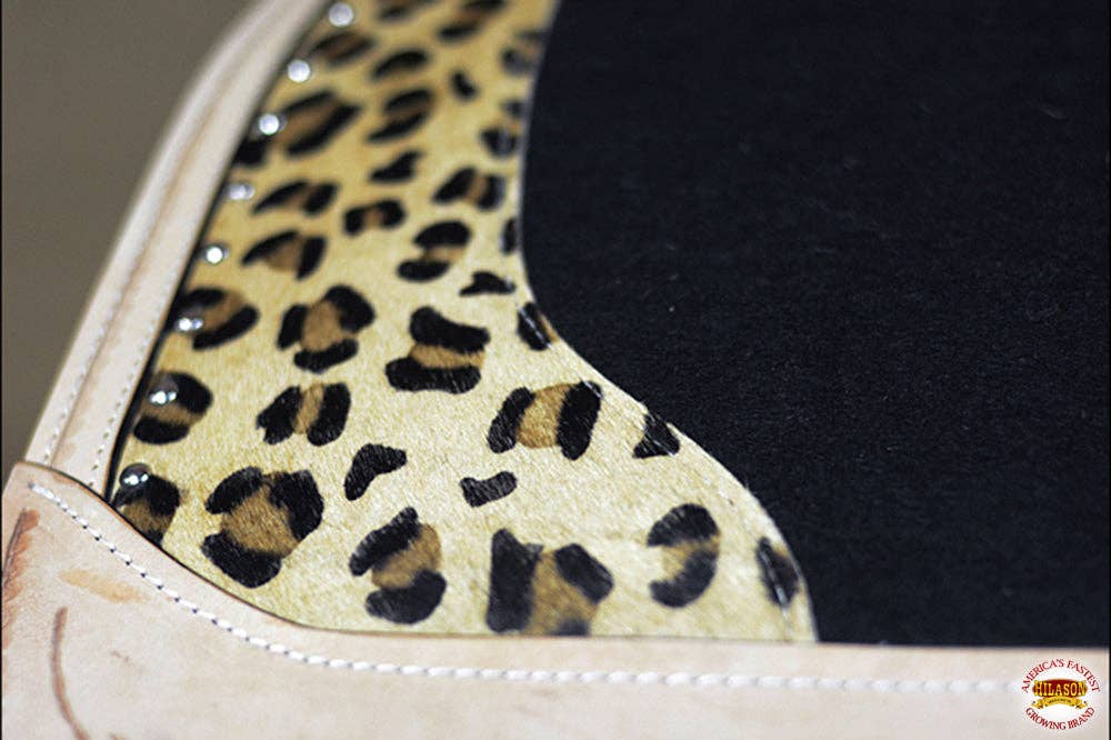 Wool Felt Horse Saddle Pad With Leopard Print Leather