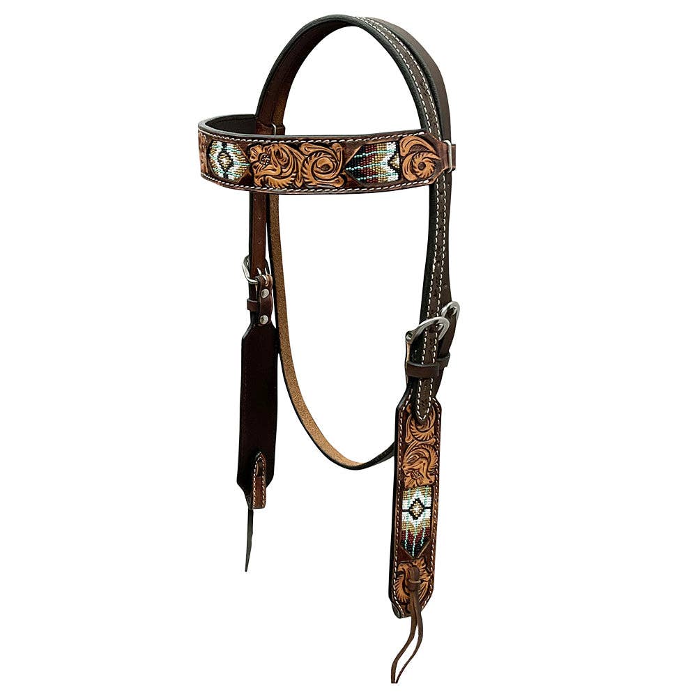 HILASON Western Horse Beaded Hand Tooled Genuine Leather Headstall Breast Collar Brown | Leather Headstall | Leather Breast Collar | Tack Set for Horses: Tack Set