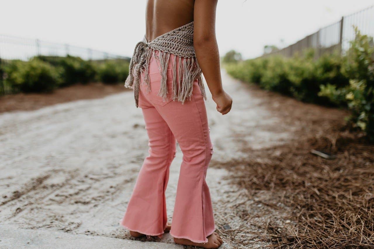 Kids Pink Denim Flare Pants