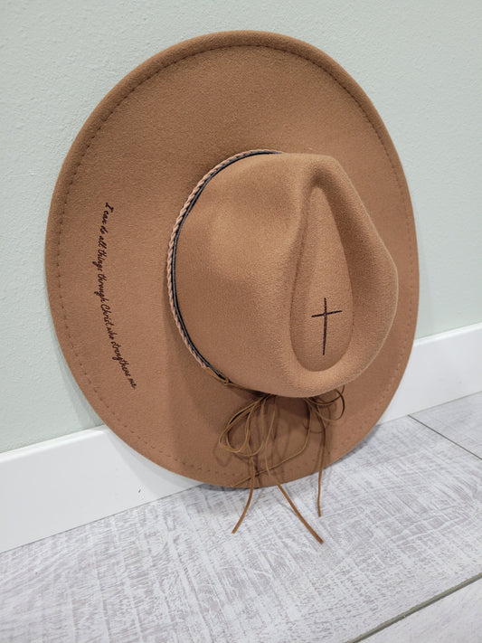 Burnt Hat | I Can Do All Things | Western Hat | Cross: Tan