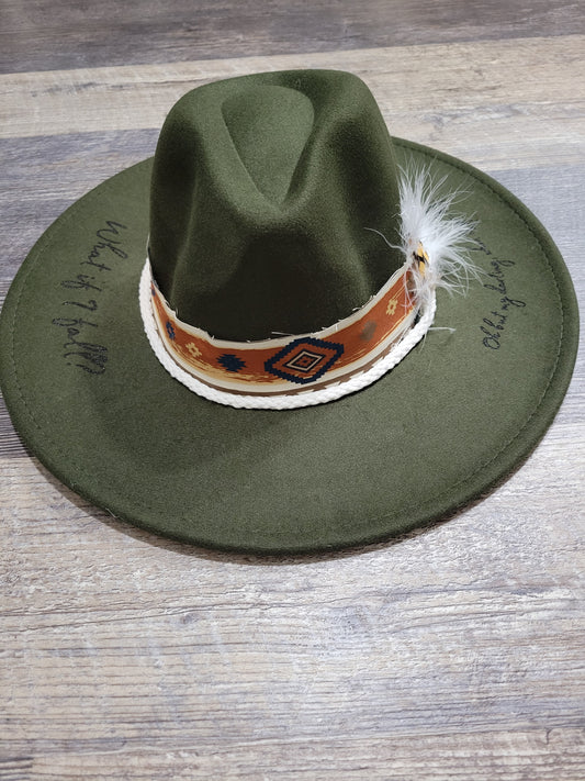 What If I Fall? |Burnt Hat | Rancher | Western | Fedora: Rancher / Hat Bar Style / Army Green