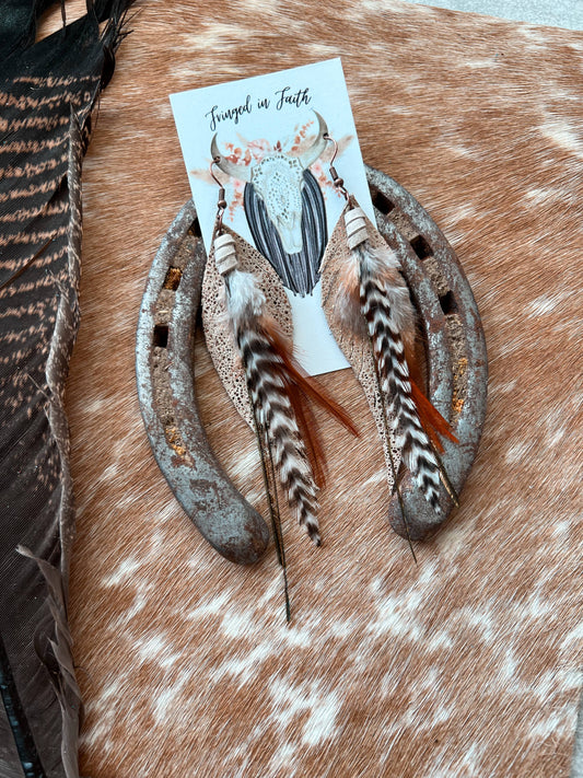 Round Up Feather Earrings | Rose Gold w/ Black & White