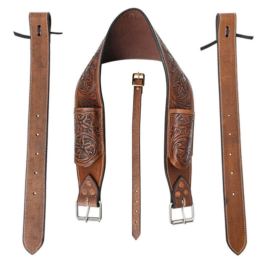 Horse Saddle Flank Cinch Girth Handtooled Leather Billets