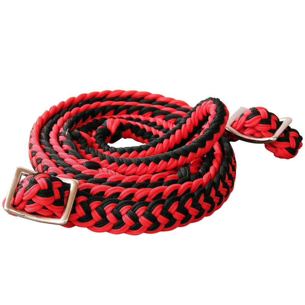 Hilason Braided Poly Barrel Horse Racing Reins Flat Grip Knots 1" X 8Ft | Rein Gifts: Red