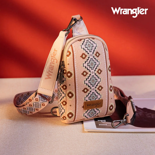 Wrangler Aztec Print Crossbody Sling Chest Bag - Pink