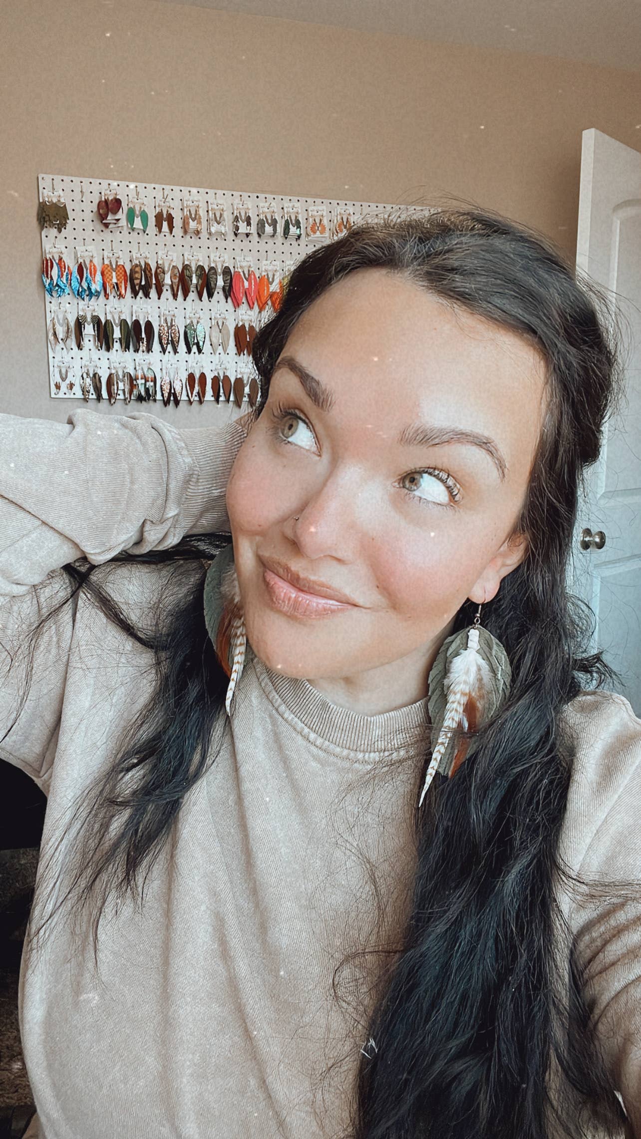 Ronan Fringe Feather Earrings | Olive