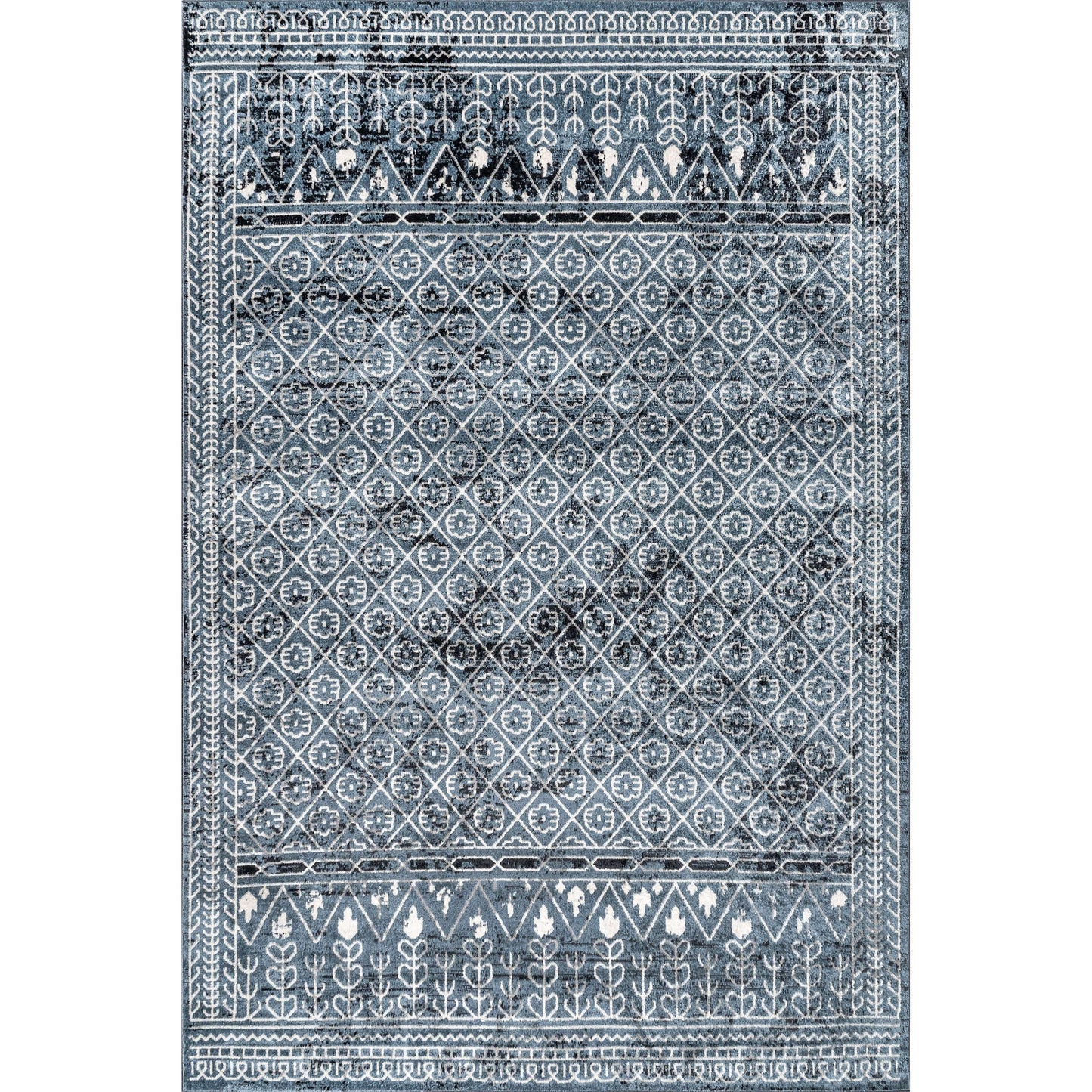 Prestyn Machine Washable Faded Tribal Trellis Area Rug: Grey / Rectangle / 5' x 8'