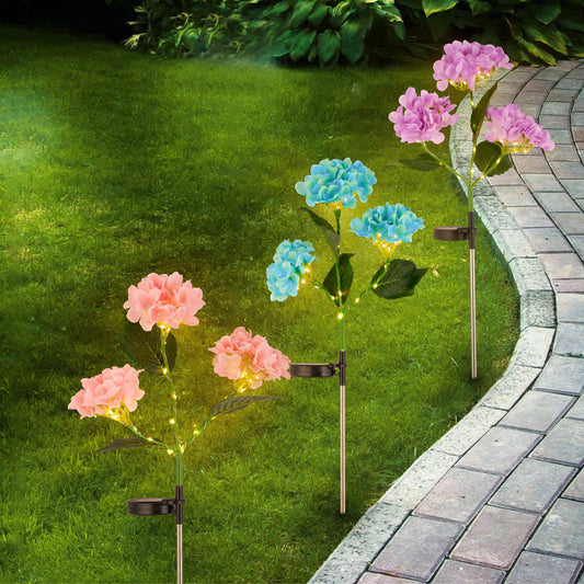 Set of 2 Solar Hydrangea Pathway Lights Garden Light: 3 Colors