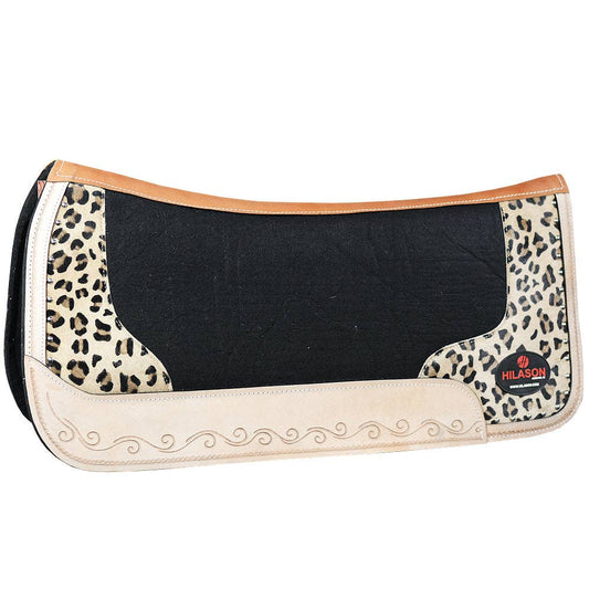 Wool Felt Horse Saddle Pad With Leopard Print Leather