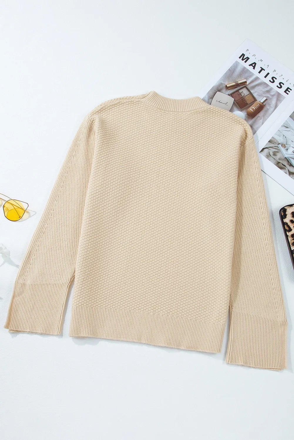 Textured Round Neck Long Sleeve Sweater