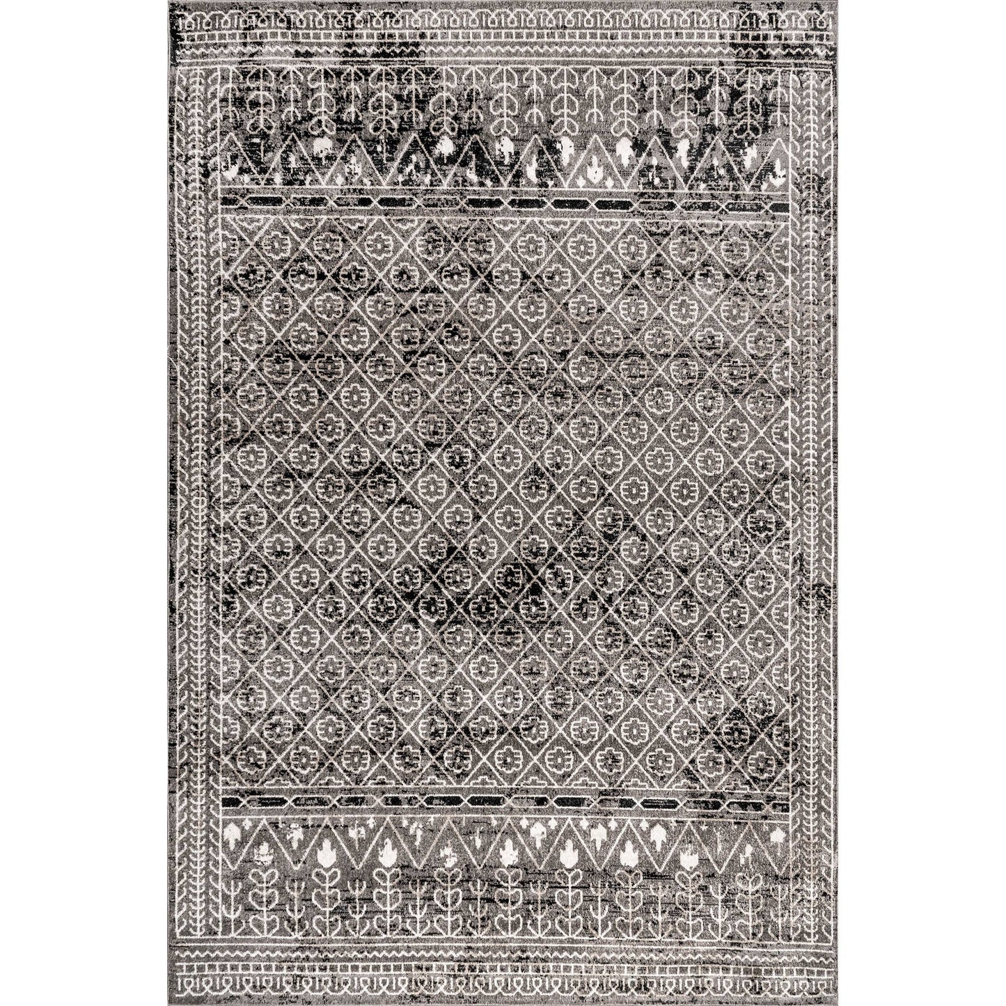 Prestyn Machine Washable Faded Tribal Trellis Area Rug: Grey / Rectangle / 5' x 8'