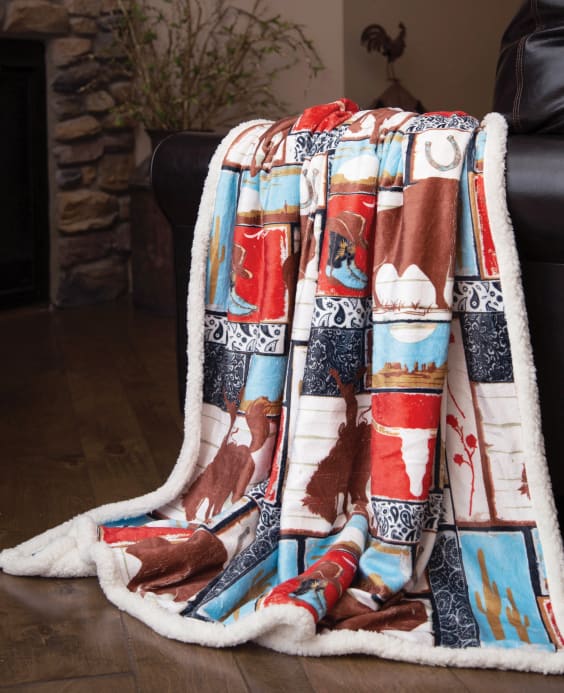 Wrangler Vintage Western Sherpa Throw Blanket