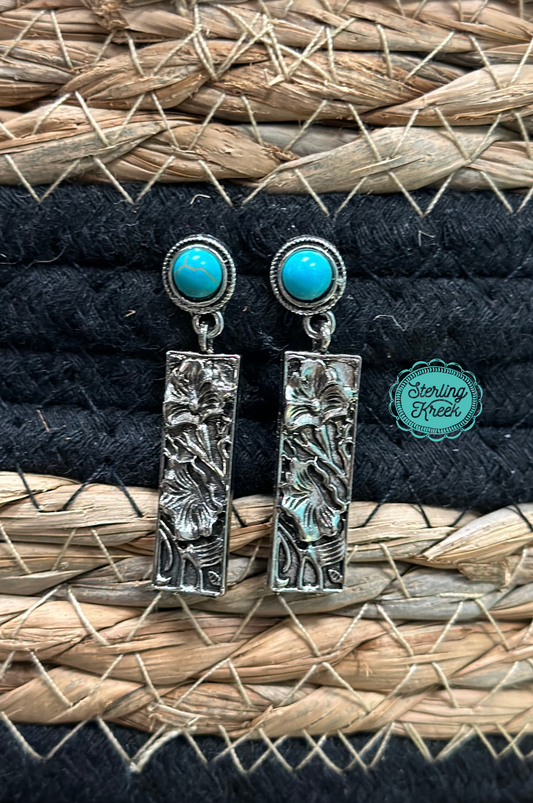 Floral Tooled Turquoise Earrings