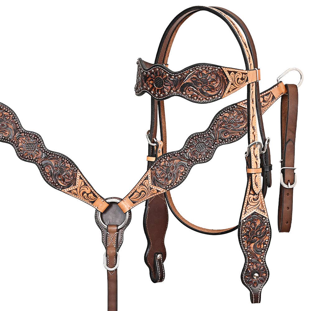 Western Horse Headstall Breast Collar Leather Brown: Breast Collar Headstall